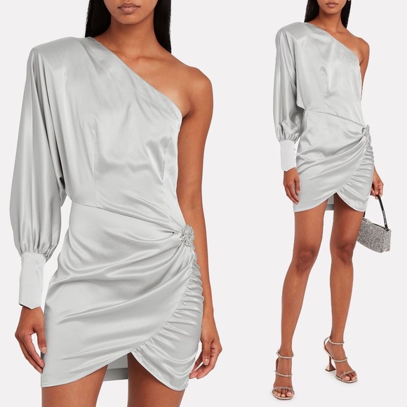 Retrofete Drisana Silk Satin Ruched Brooch Dress XS NWT
